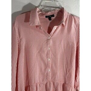 Velvet Heart Apricot/White Striped 3/4 Sleeve Medium Women’s Blouse Ruffle Hem
